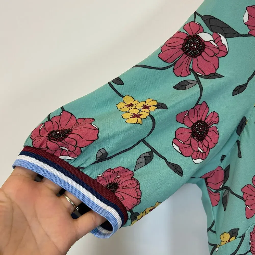 Jane Wood Floral Faux wrapped Turquoise Floral dress Women’s Size 12-14 - Picture 6 of 9